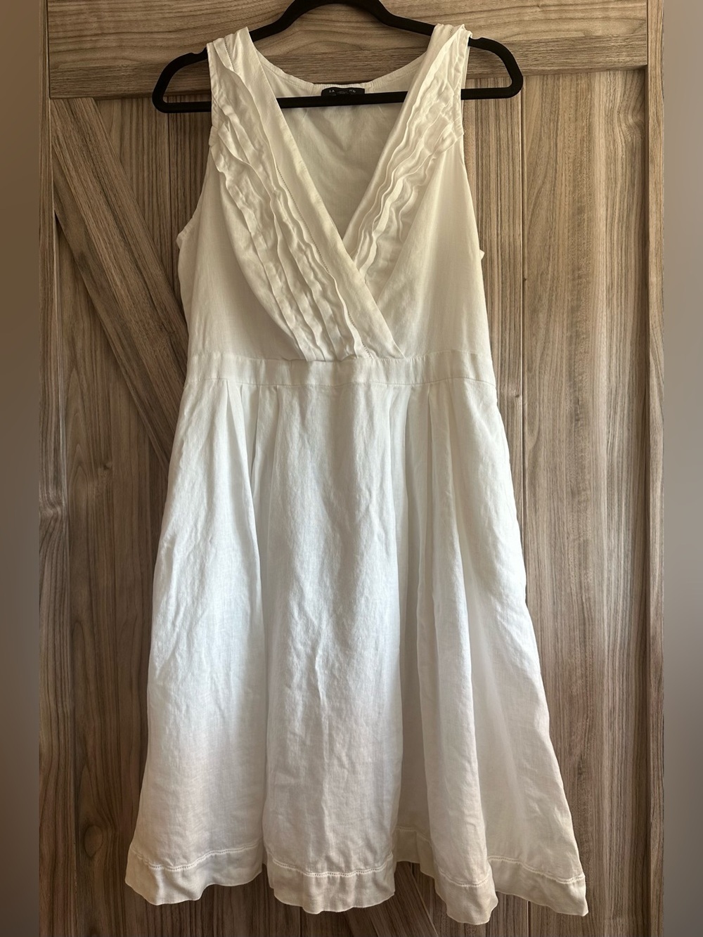 NWOT Land’s End White linen faux wrap dress 16P lined.
